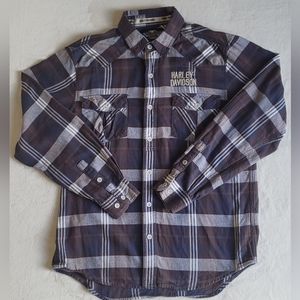Harley-Davidson 3 Needles Stitch Plaid Embroidered Long Sleeve Shirt 96449-17VM
